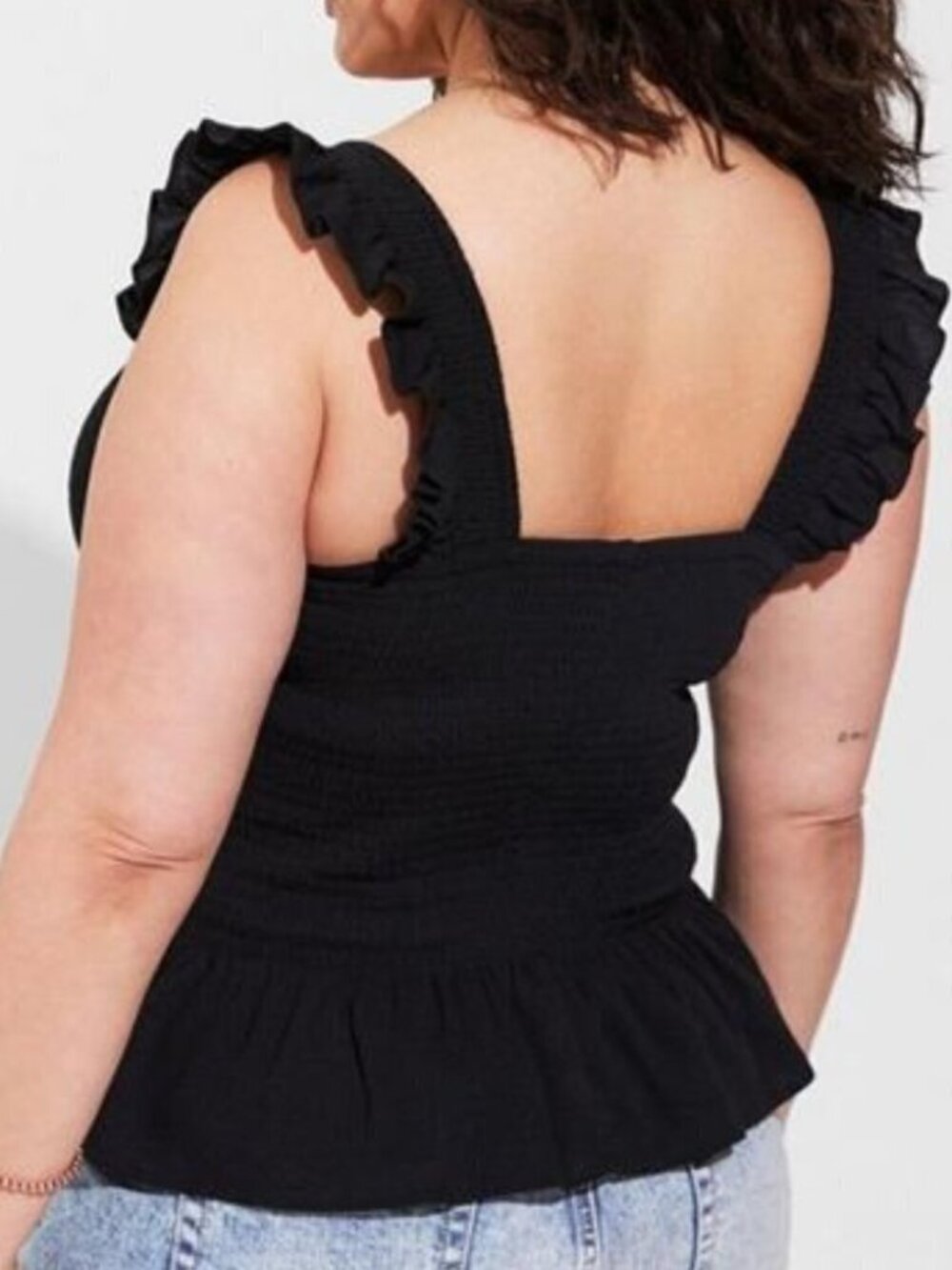 Torrid, Black ruffled square neck top